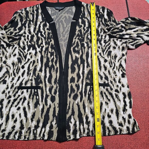 Ming Wang Animal Print‎ Cardigan Jacket Sz 1X Relaxed Fit Long Sleeve Side Slit - Picture 12 of 13